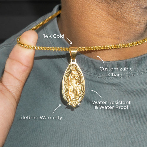 Mens Jewelry - 14K Gold Virgin Mary Necklace | Appx. 8.5 Grams