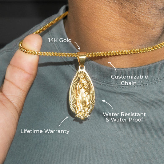 Mens Jewelry - 14K Gold Virgin Mary Necklace | Appx. 8.5 Grams