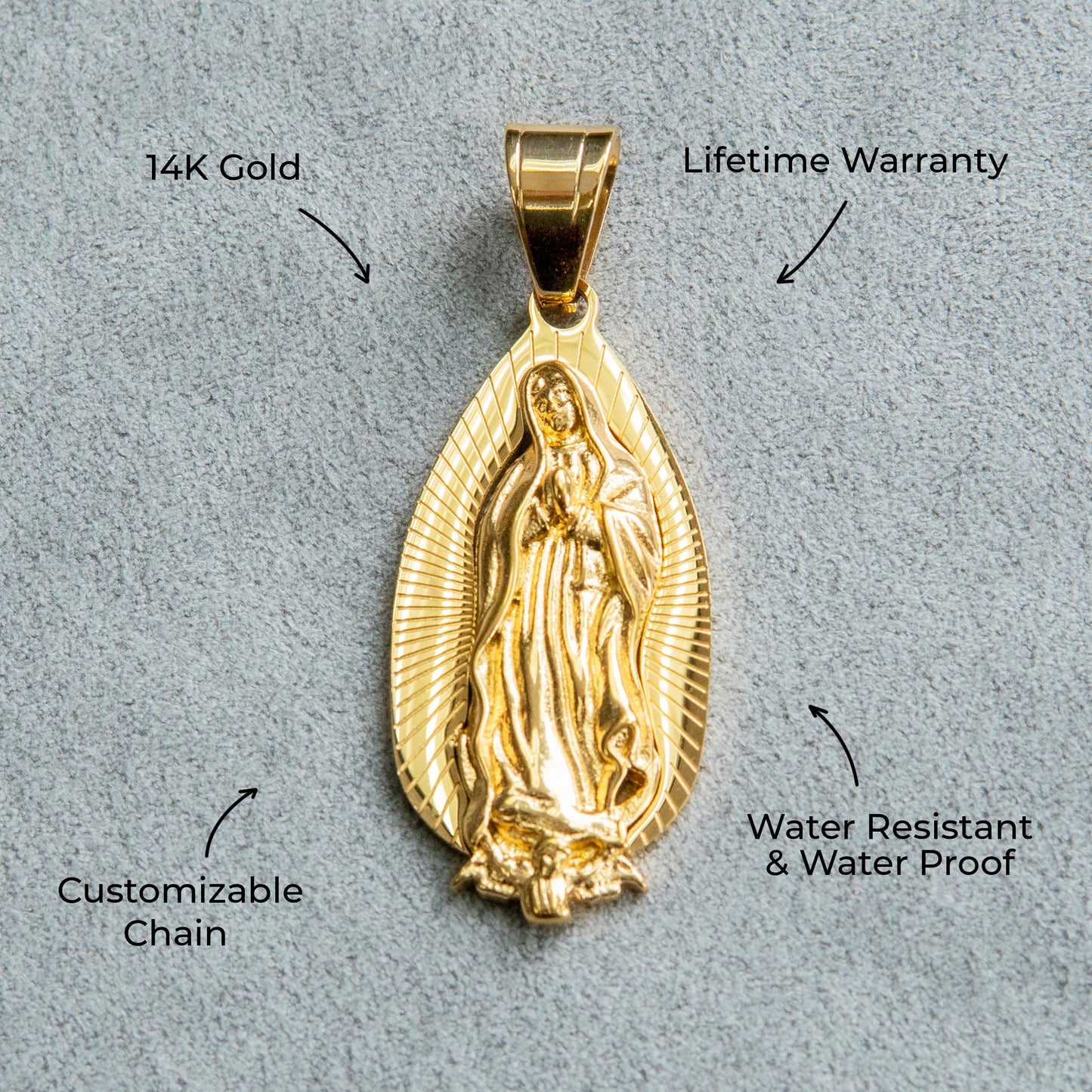 Mens Jewelry - 14K Gold Virgin Mary Necklace | Appx. 8.5 Grams
