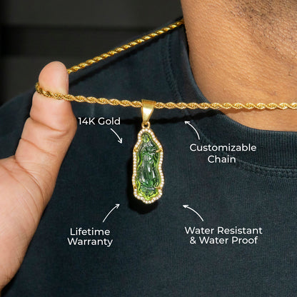 Mens Jewelry - 14K Gold Jade Virgin Mary Necklace | Appx. 7 Grams