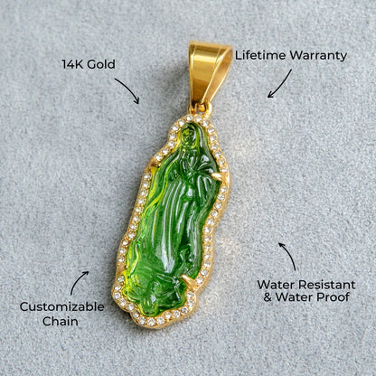 Mens Jewelry - 14K Gold Jade Virgin Mary Necklace | Appx. 7 Grams