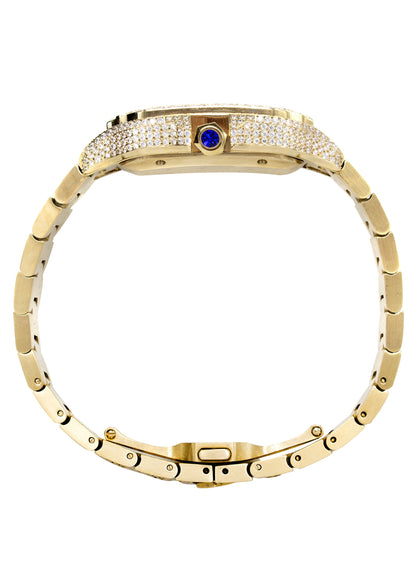 Mens Watch - Iced Out VVS Square Shape Roman Dial | Gold Stainless Steel Bust Down Watch