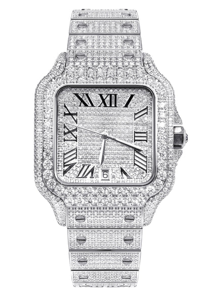 Mens Watch - Iced Out VVS Square Roman Dial Gold | Stainless Steel Bust Down Watch