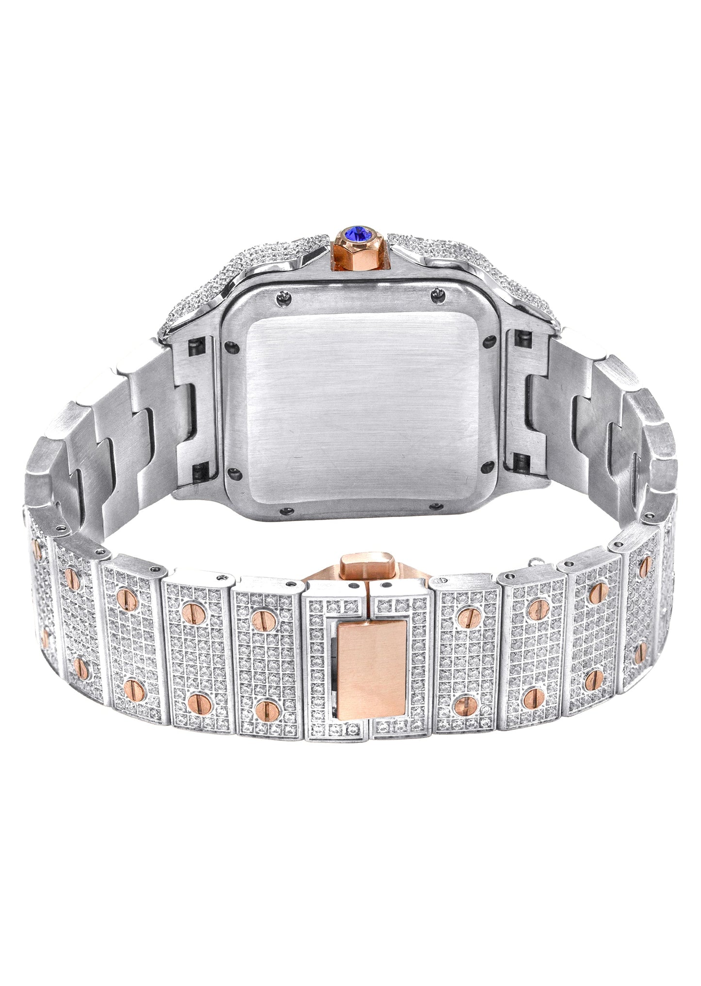 Mens Watch - Iced Out VVS Square Two Tone Roman Dial Rose Gold | Stainless Steel Bust Down Watch