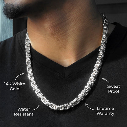 Mens Jewelry - Mens 14K White Gold Byzantine Chain & Bracelet