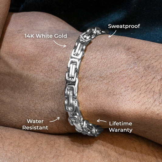 Gold Jewelry -  14K White Gold Byzantine Bracelet
