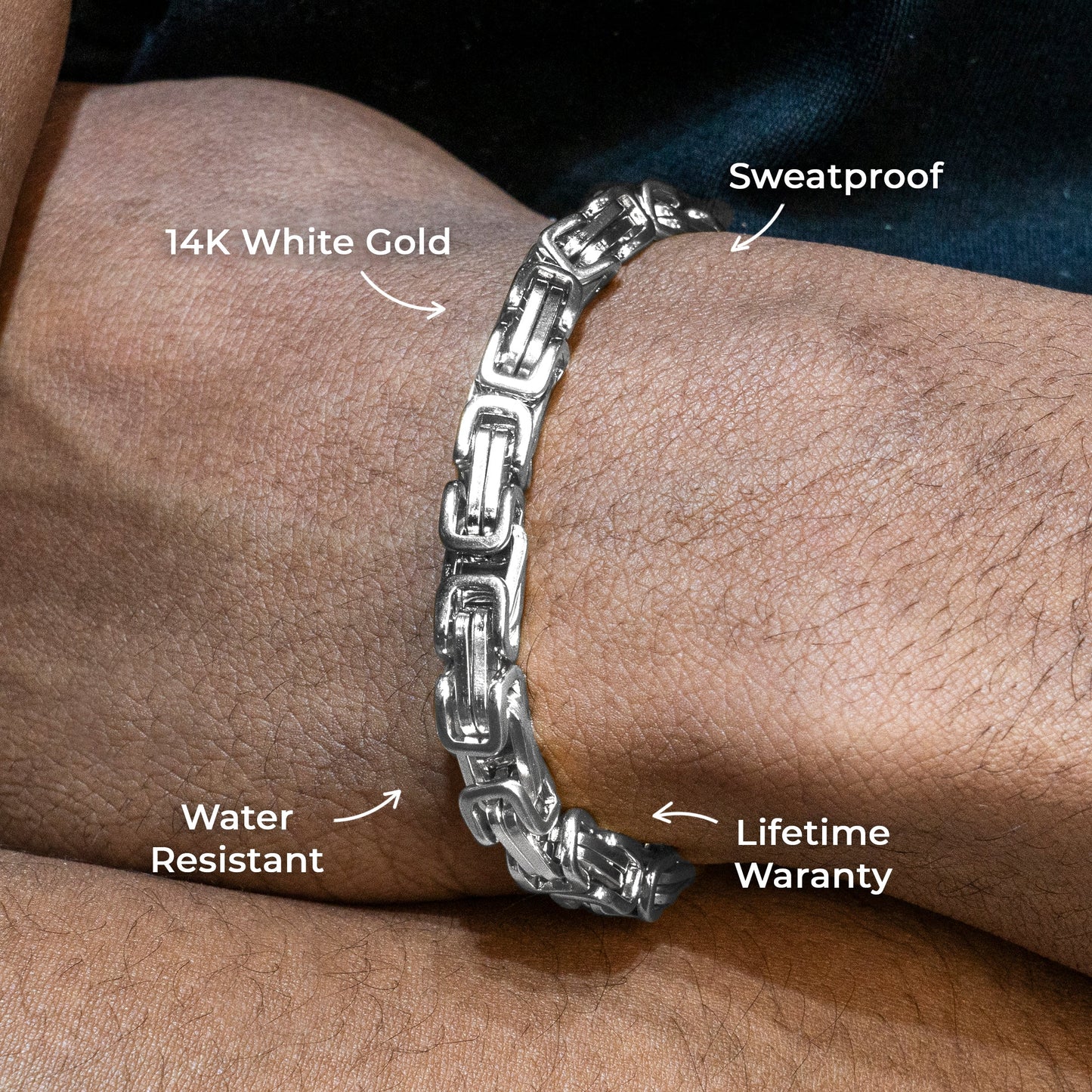 Mens Jewelry - Mens 14K White Gold Byzantine Chain & Bracelet