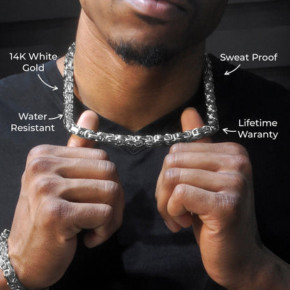 Gold Jewelry -  Mens 14K White Gold Byzantine Chain