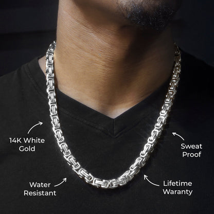 Gold Jewelry -  Mens 14K White Gold Byzantine Chain