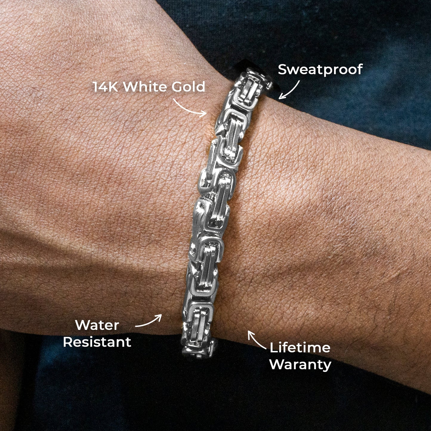 Gold Jewelry -  14K White Gold Byzantine Bracelet