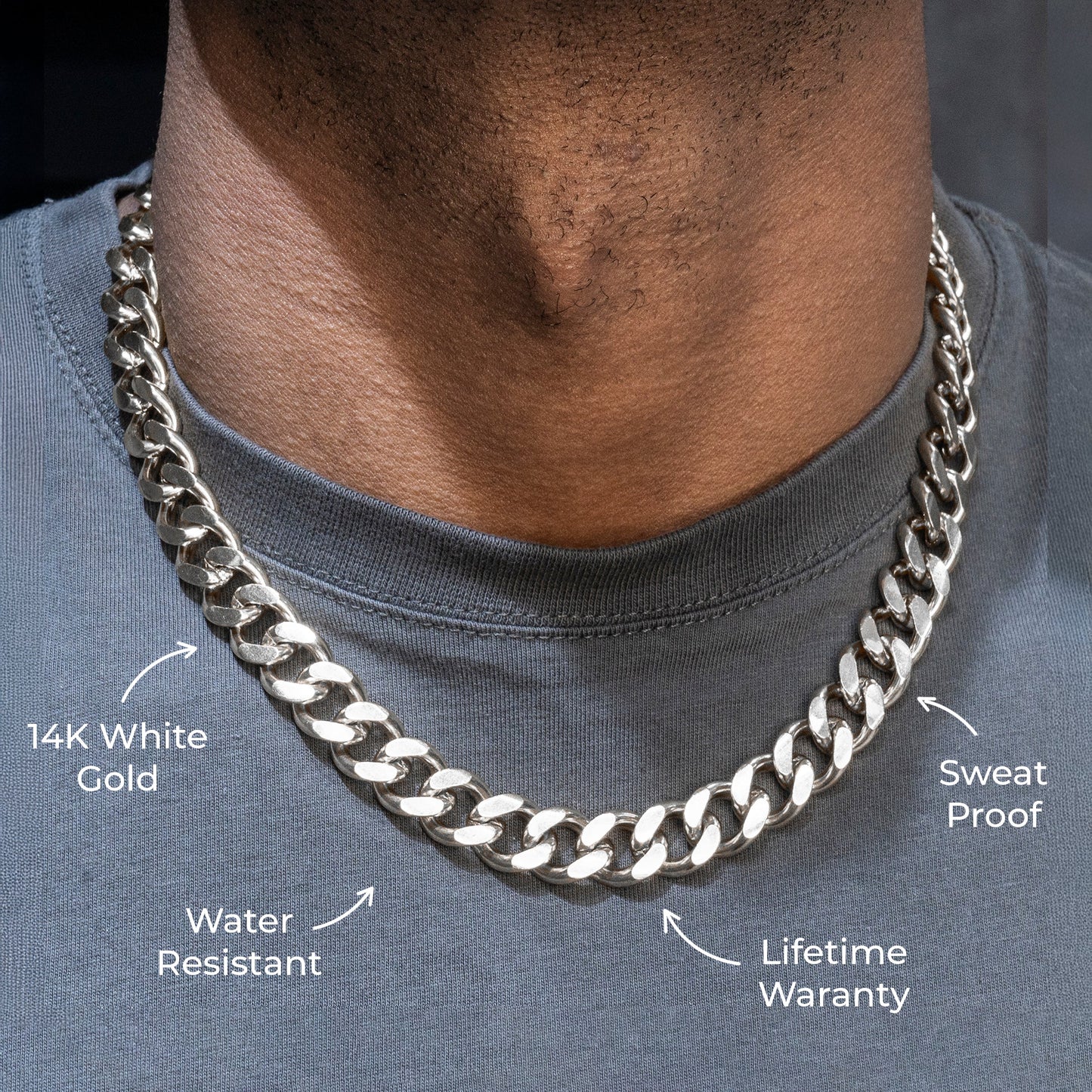 Gold Jewelry -  Mens 14K White Gold Cuban Curb Chain