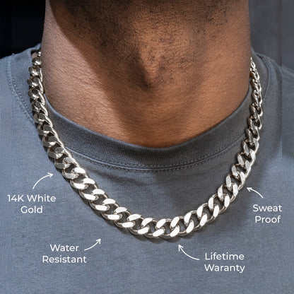 Gold Jewelry -  Mens 14K White Gold Cuban Curb Chain