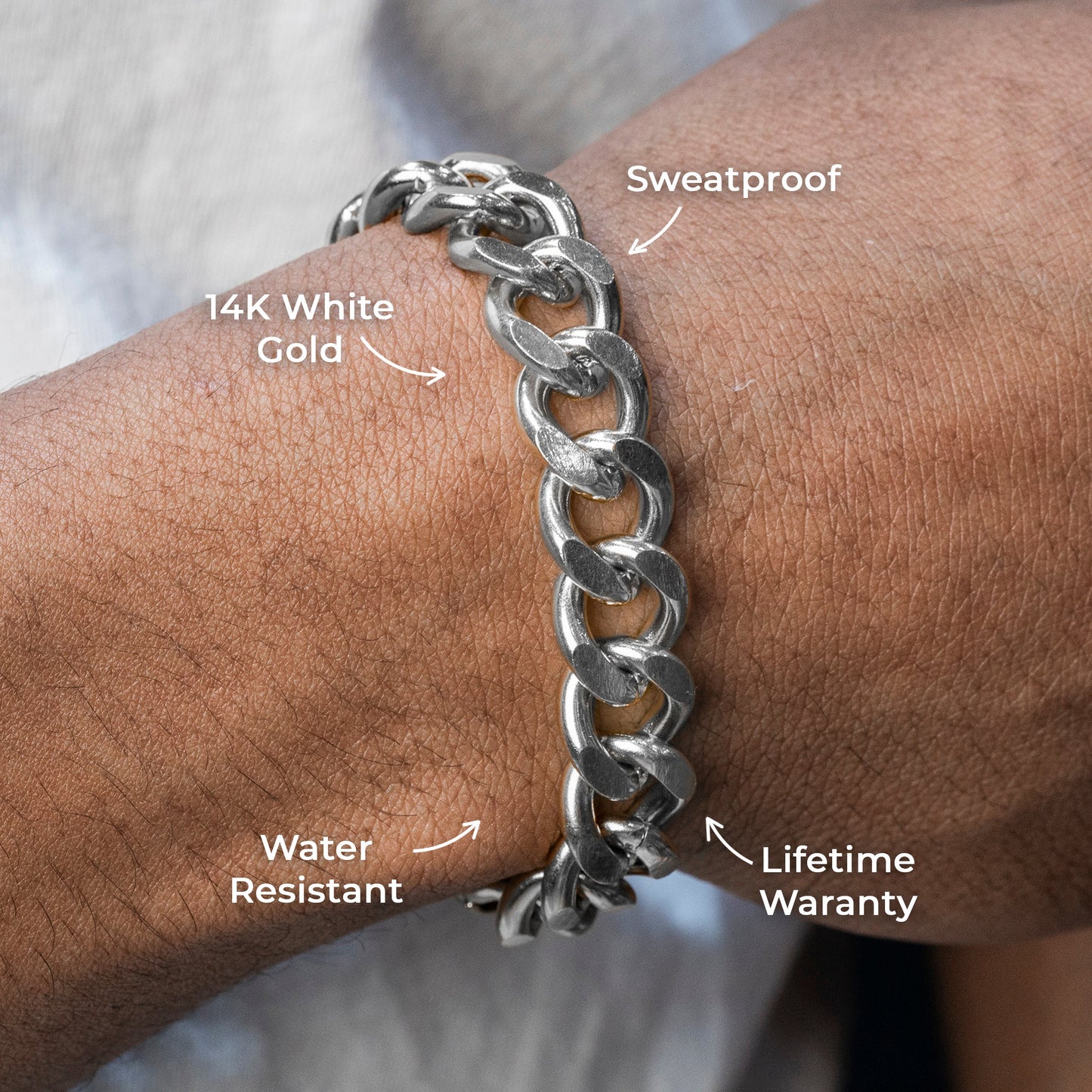 Gold Jewelry -  14K White Gold Cuban Curb Bracelet