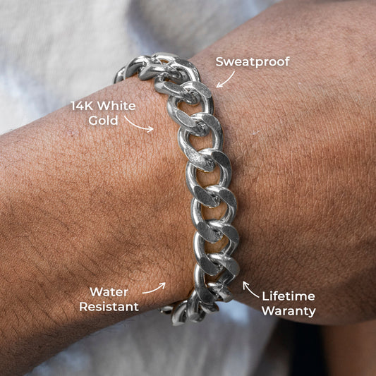 Gold Jewelry -  14K White Gold Cuban Curb Bracelet