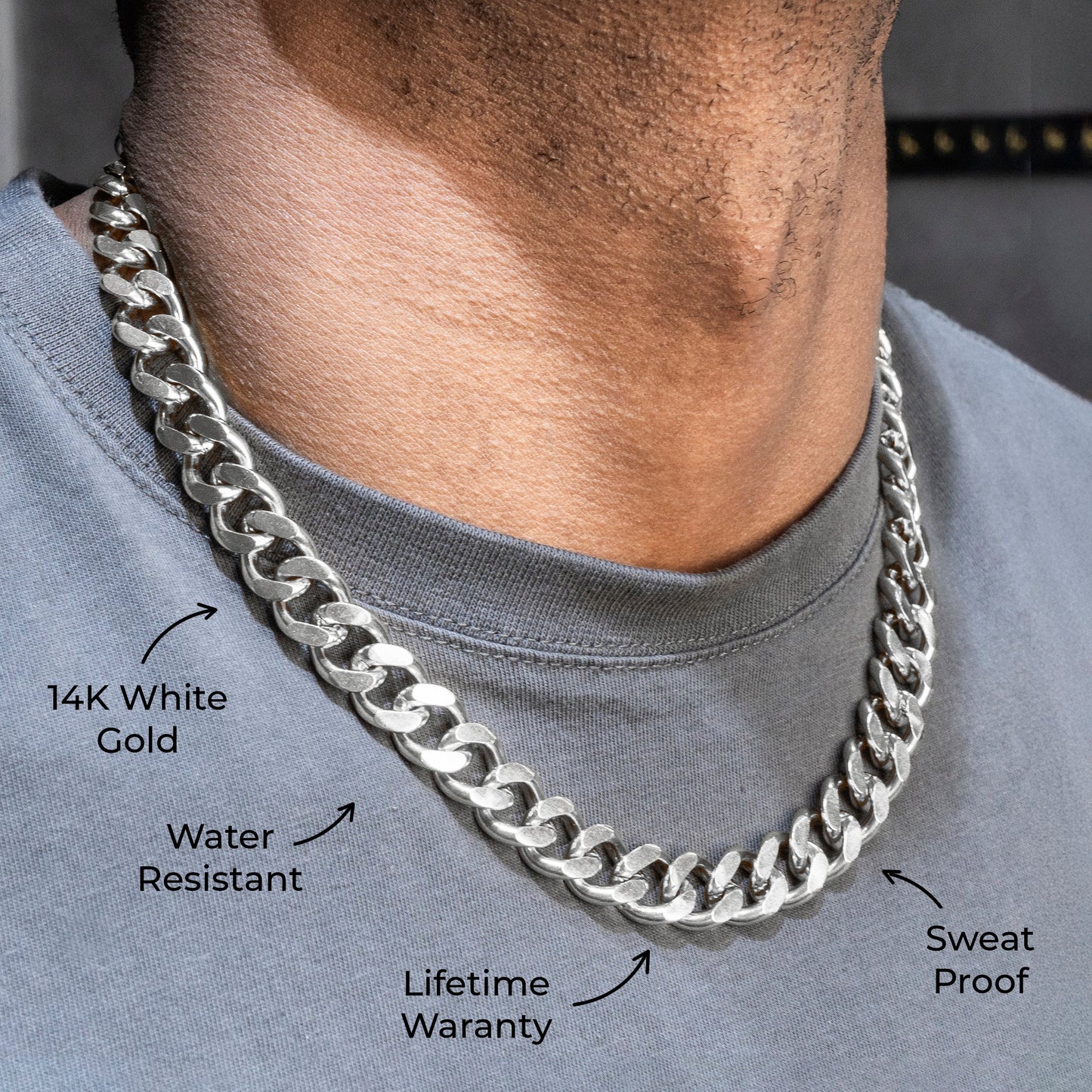 Gold Jewelry -  Mens 14K White Gold Cuban Curb Chain