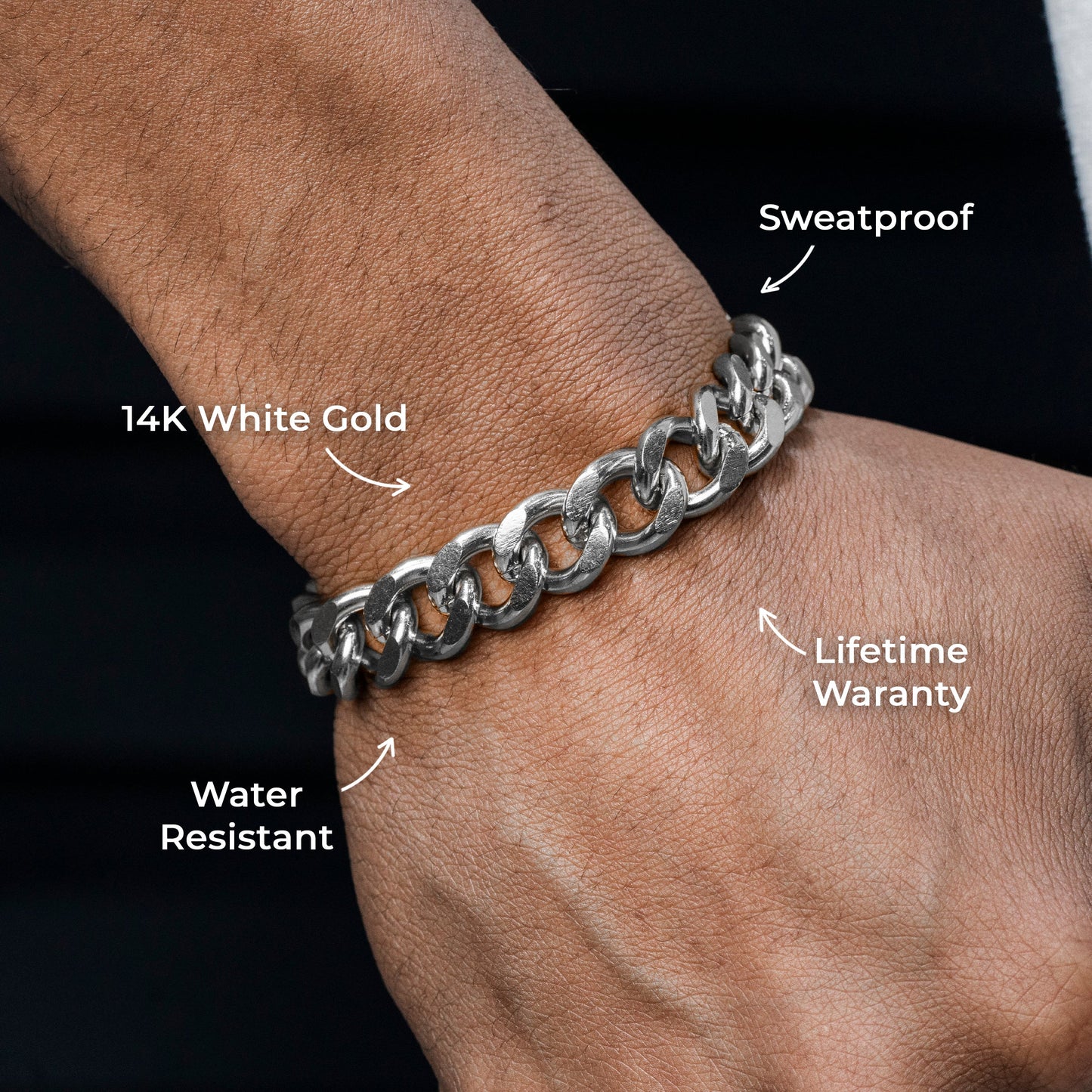 Gold Jewelry -  14K White Gold Cuban Curb Bracelet