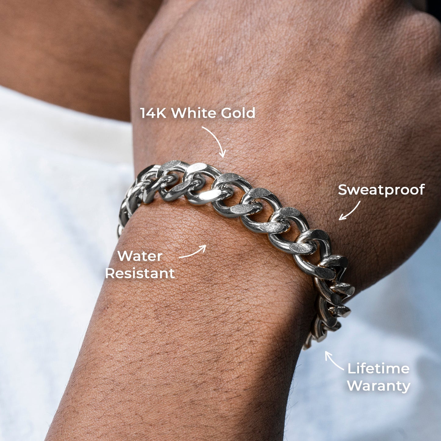 Gold Jewelry -  14K White Gold Cuban Curb Bracelet