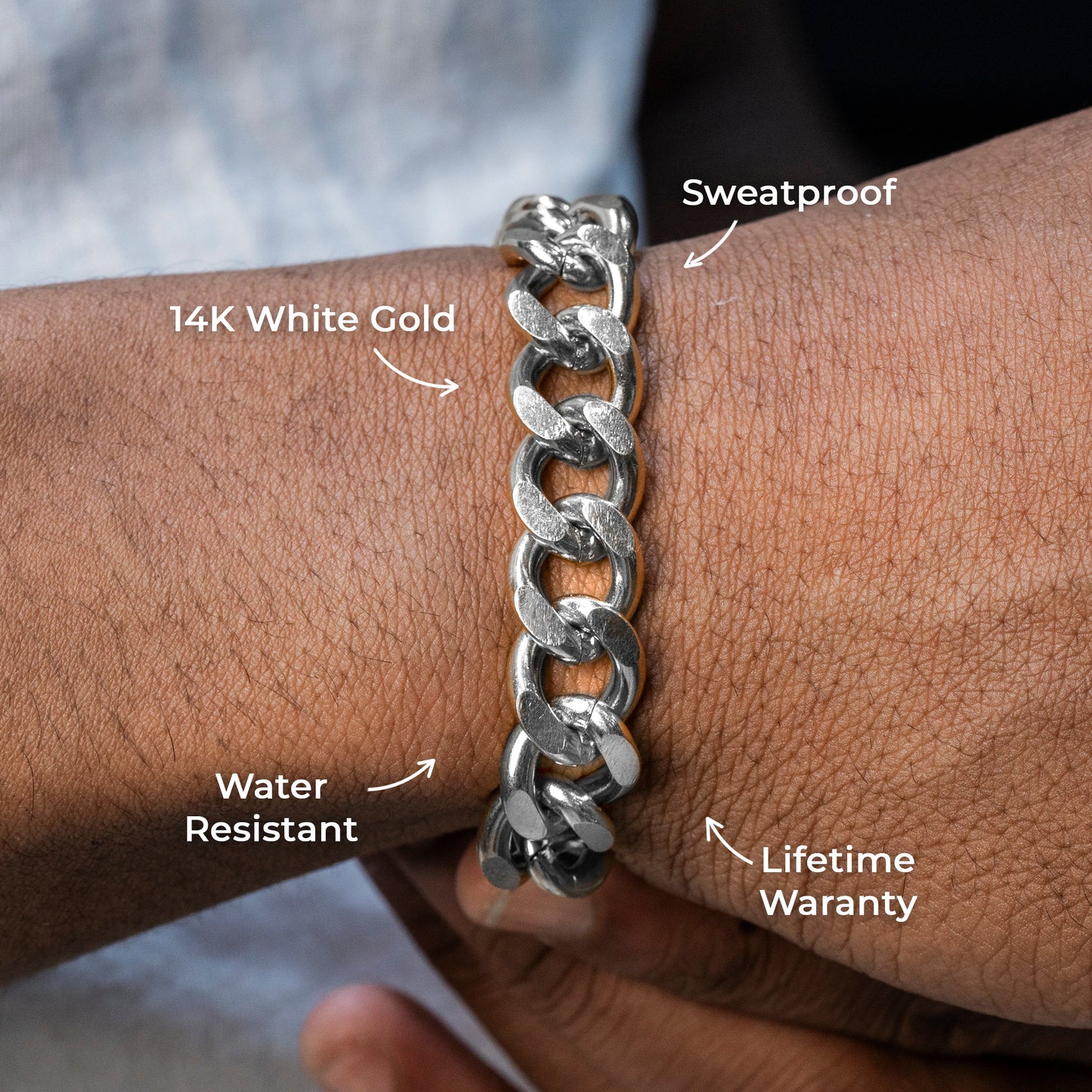 Gold Jewelry -  14K White Gold Cuban Curb Bracelet