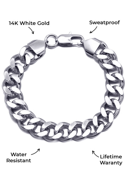 Gold Jewelry -  14K White Gold Cuban Curb Bracelet