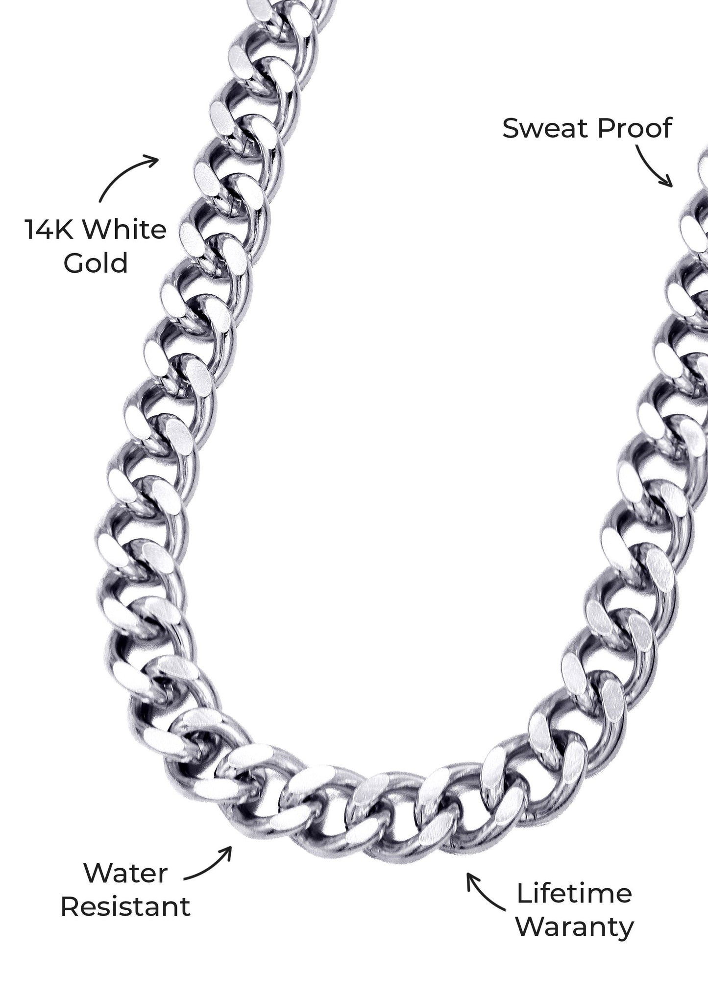 Gold Jewelry -  Mens 14K White Gold Cuban Curb Chain