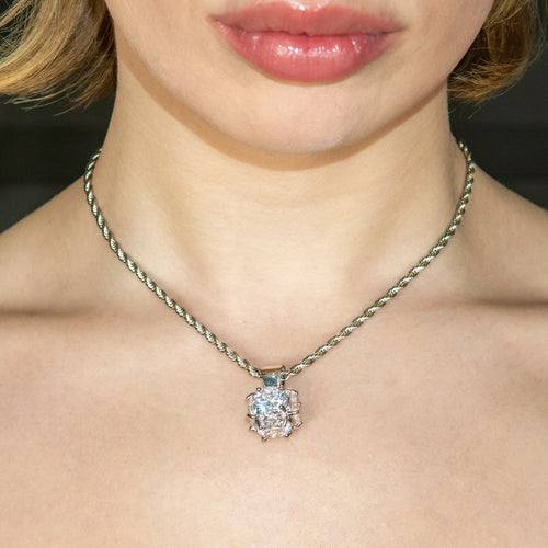 Womens Jewelry -14K White Gold Iced Out VVS Necklace | Appx. 19 Grams