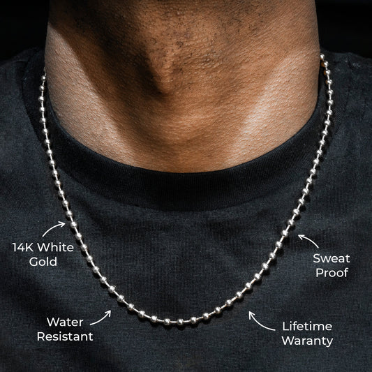 Gold Jewelry -  Mens 14K White Gold Dog Tag Chain