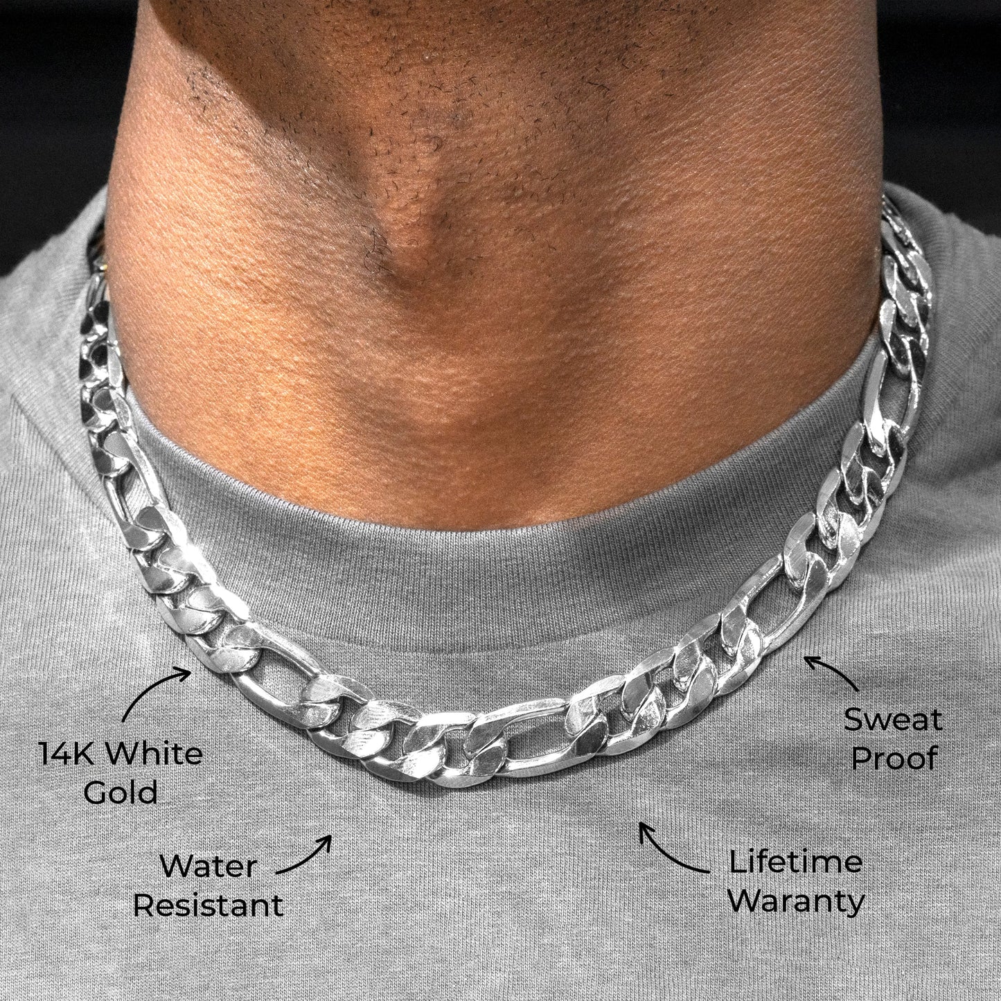 Gold Jewelry -  Mens 14K White Gold Figaro Chain