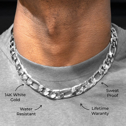 Gold Jewelry -  Mens 14K White Gold Figaro Chain