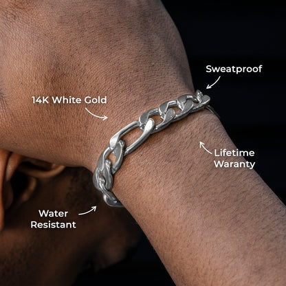 Gold Jewelry -  14K White Gold Figaro Bracelet