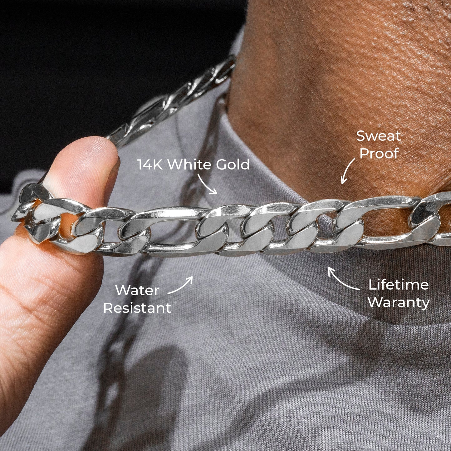 Gold Jewelry -  Mens 14K White Gold Figaro Chain