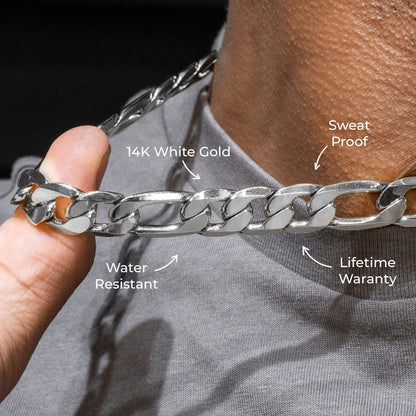Gold Jewelry -  Mens 14K White Gold Figaro Chain