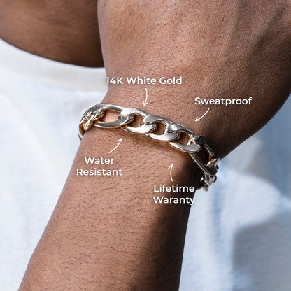 Gold Jewelry -  14K White Gold Figaro Bracelet