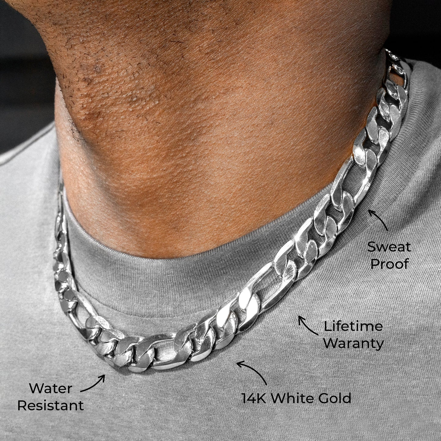 Gold Jewelry -  Mens 14K White Gold Figaro Chain