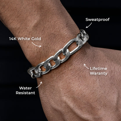 Gold Jewelry -  14K White Gold Figaro Bracelet