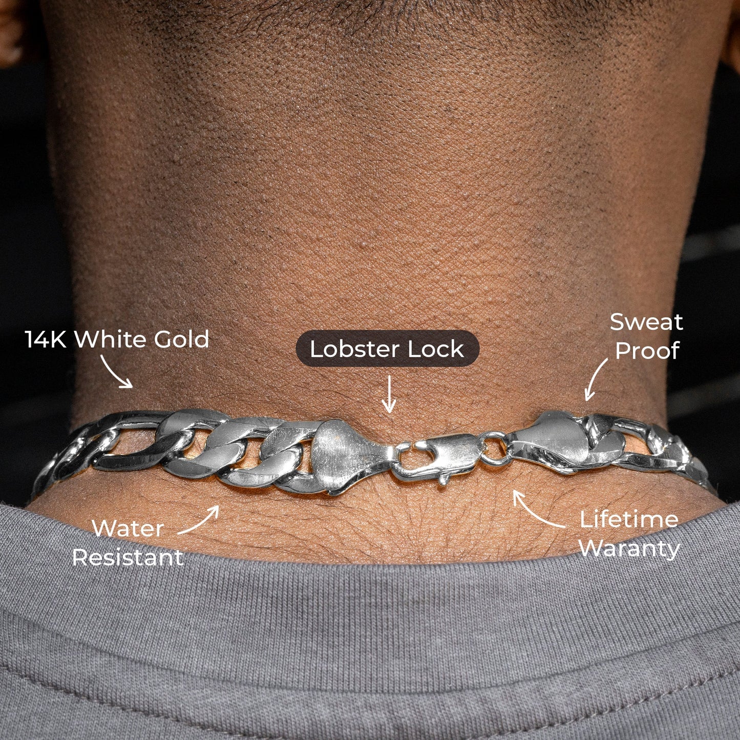Gold Jewelry -  Mens 14K White Gold Figaro Chain