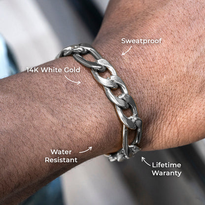 Gold Jewelry -  14K White Gold Figaro Bracelet