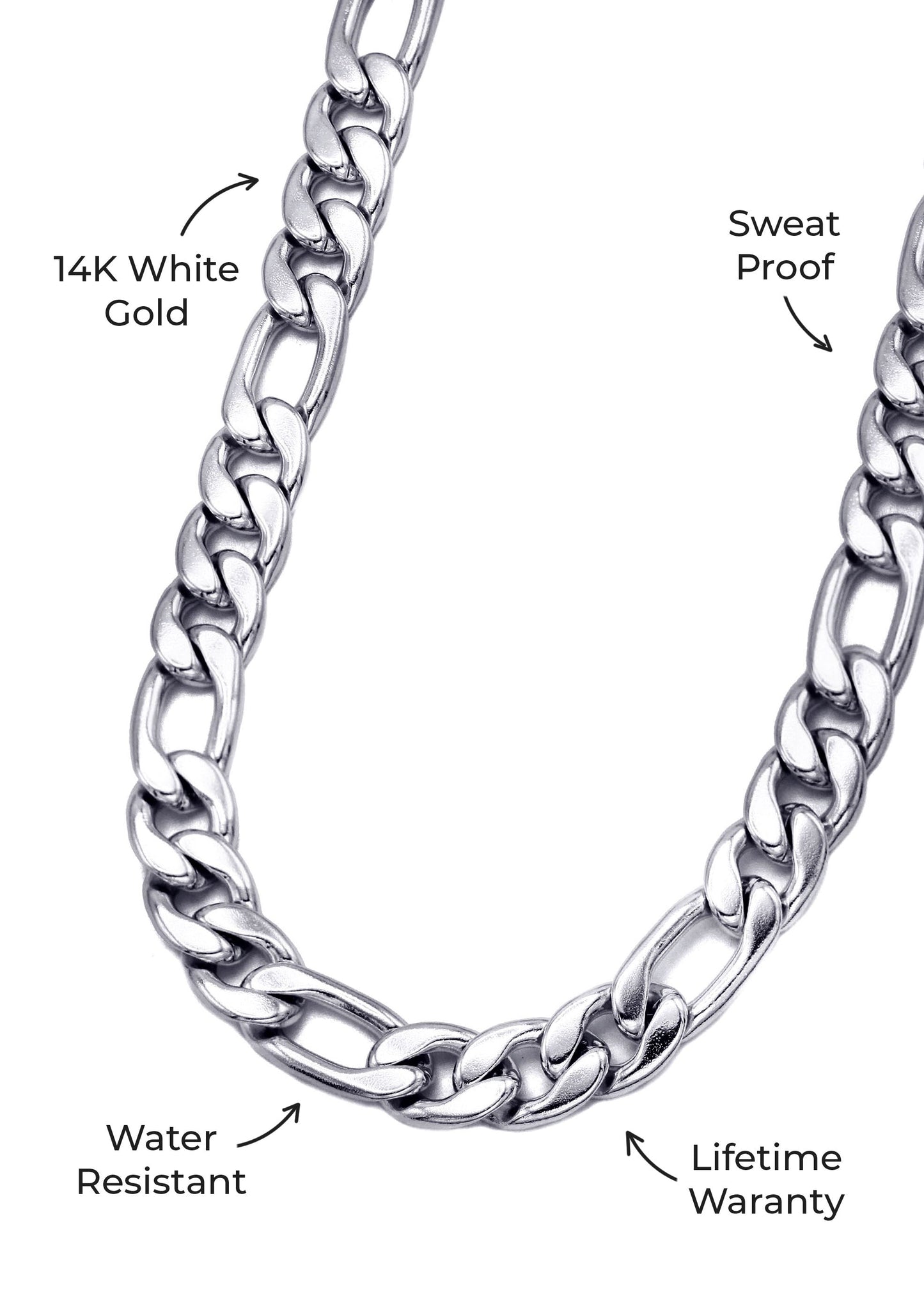 Gold Jewelry -  Mens 14K White Gold Figaro Chain