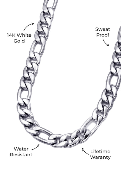 Gold Jewelry -  Mens 14K White Gold Figaro Chain