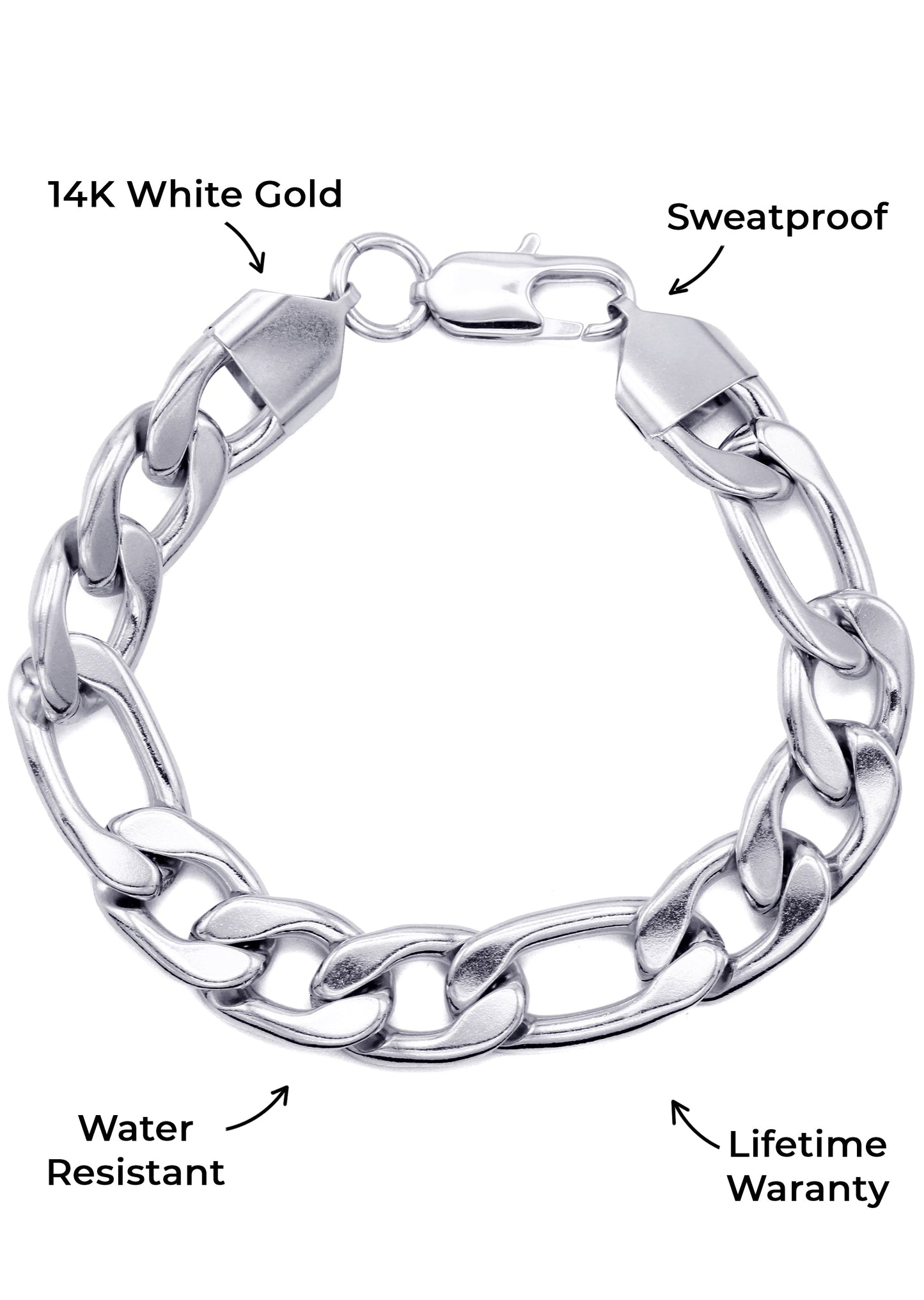Gold Jewelry -  14K White Gold Figaro Bracelet