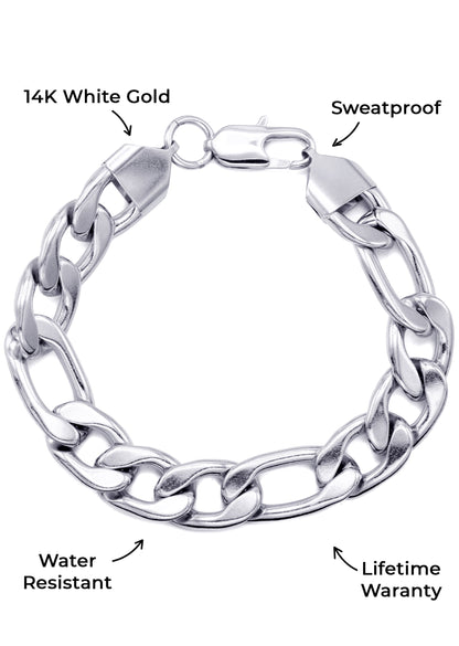 Gold Jewelry -  14K White Gold Figaro Bracelet