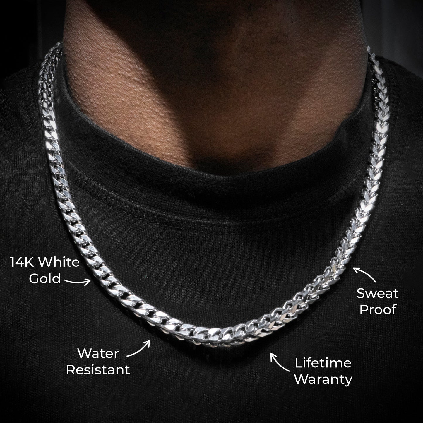 Gold Jewelry -  Mens 14K White Gold Solid Franco Chain