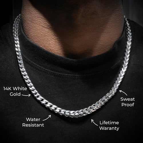 Gold Jewelry -  Mens 14K White Gold Solid Franco Chain