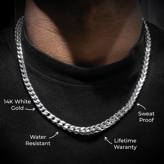 Gold Jewelry -  Mens 14K White Gold Solid Franco Chain