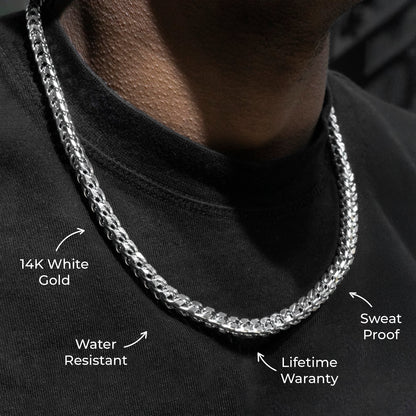 Gold Jewelry -  Mens 14K White Gold Solid Franco Chain