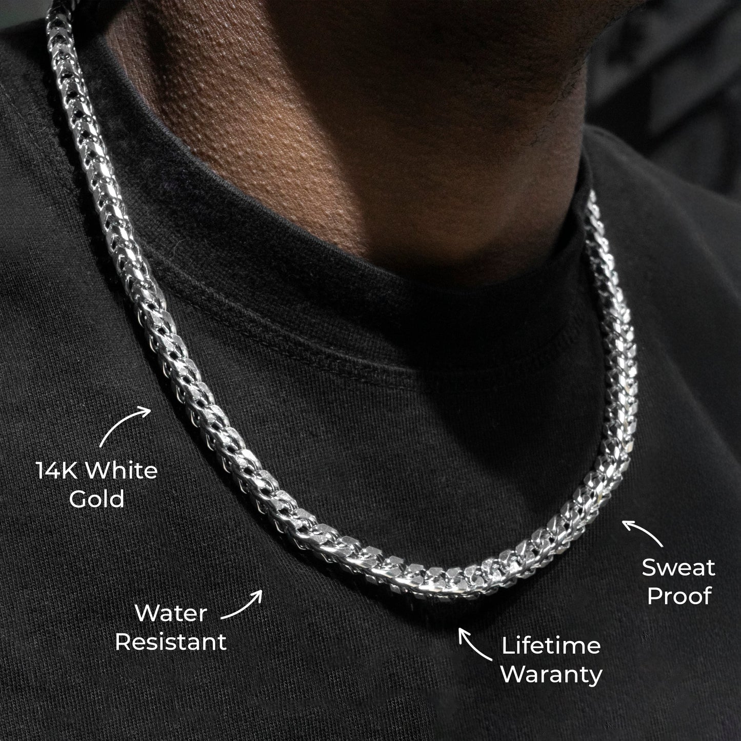 Gold Jewelry -  Mens 14K White Gold Solid Franco Chain