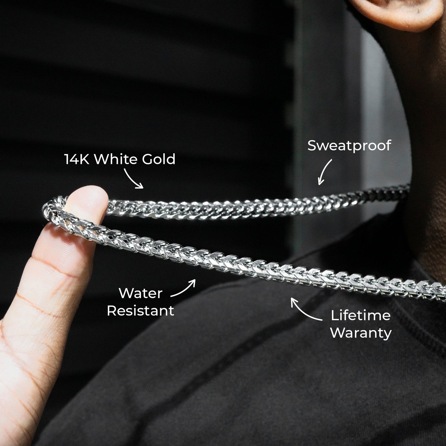 Gold Jewelry -  Mens 14K White Gold Solid Franco Chain