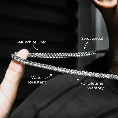 Gold Jewelry -  Mens 14K White Gold Solid Franco Chain