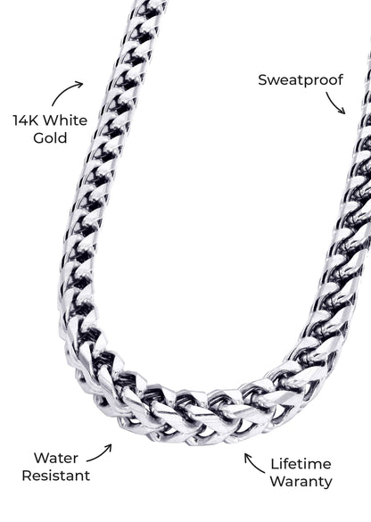 Gold Jewelry -  Mens 14K White Gold Solid Franco Chain