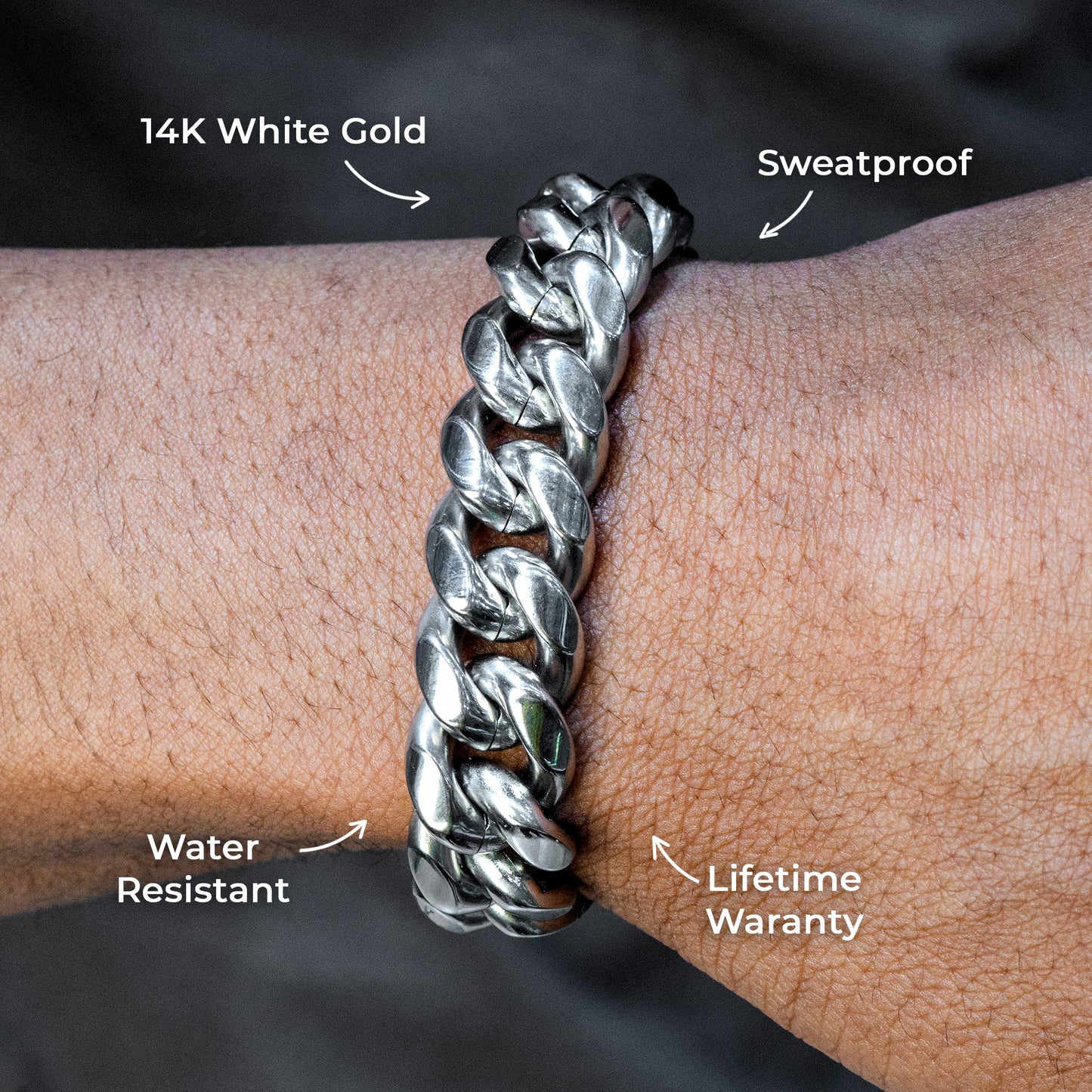 Gold Jewelry -  Mens 14K White Gold Solid Miami Cuban Link Bracelet