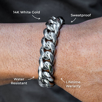 Gold Jewelry -  Mens 14K White Gold Solid Miami Cuban Link Bracelet